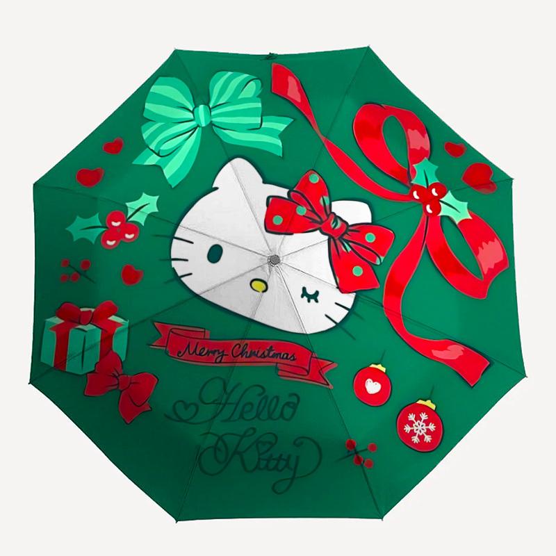 

1pc Christmas Hello Kitty Automatic Umbrella Durable Iron Frame & Plastic Handle, Gift for Men & Women, Sturdy Construction,Playful Design y250826122
