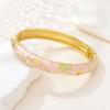 Neues farbenfrohes Emaille-Blumenarmband, goldbeschichtet, handgefertigt, offener Manschettenarmreif, elegantes chinesisches Design, zarter Schmuck, Damen