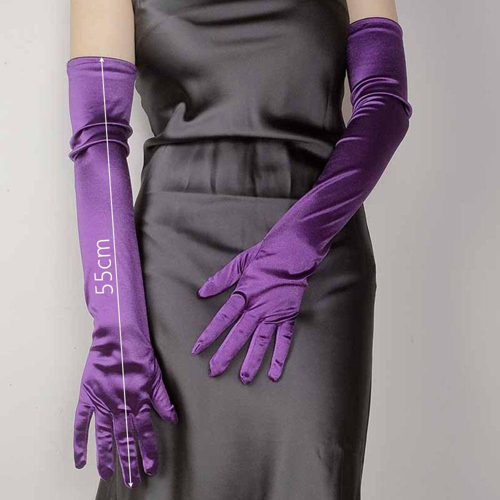 Neue Damen Elegante Lange Satinhandschuhe 55CM Elastisch Foto Partyhandschuhe Vintage Süßigkeitenfarbe Brautkleid Fäustlinge Damen