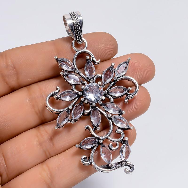 

Outstanding Top Grade Qualite 100% Natural Crystal Mix Shape Shape Ethnic Style Handmade Jewelry 925 Steling Silver Pendant 2.6 WSJ-5073 2.6