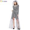 Western Carnival Dress Up Game Gig Play Clothes Witch Mesh Stitching Black and White Striped Dress Suit