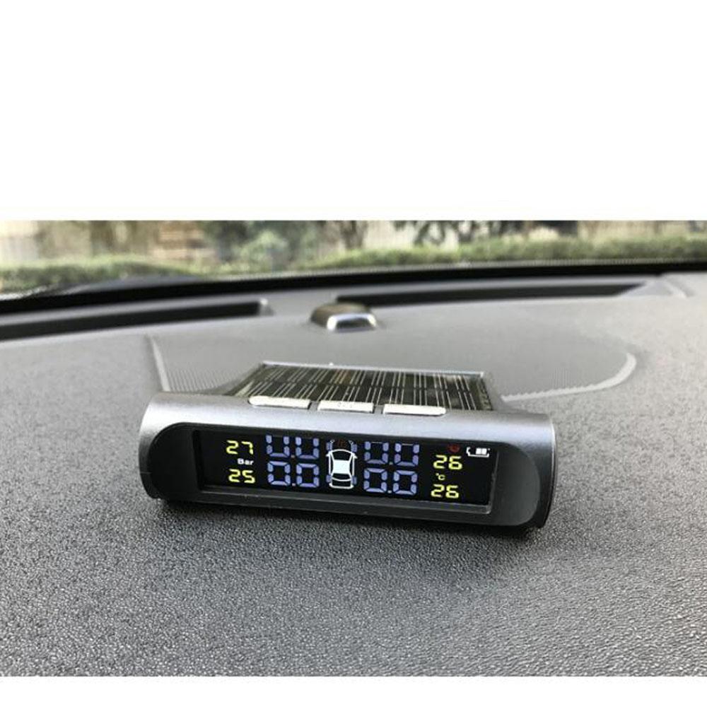 Solar Power USB TPMS Car Tire Pressure Monitoring System LCD 4 External / Internal Sensors for SUV Sedan Temperature Warning
