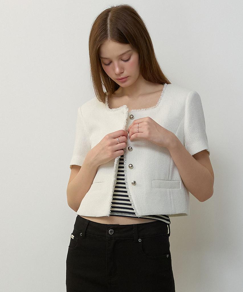 Citybreeze Tweed Square Neck Short Sleeve Jacket_White
