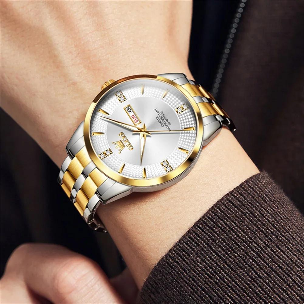 OLEVS Gold Watch for Men Waterproof Luminous Date Fashion Classic Stainless Steel Wristwatch Business Quartz Watches