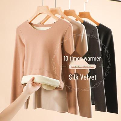 Dam Höst-Vinter Tysk Sammet Patch Slim-Fit Rundhals Varma Toppar