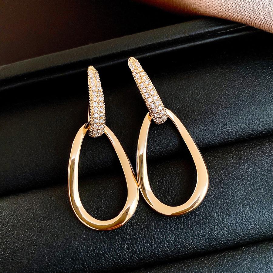 14k real gold electroplating cold wind zircon water drop hollow earrings stud earrings simple earrings