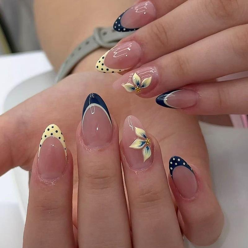 3D Pink Flower Leopard Print Detachable Wearable Nail Tips - European & American Design