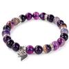 New Bohemian jewelry hand round bead chain love pendant beaded bracelet purple striped agate bracelet women