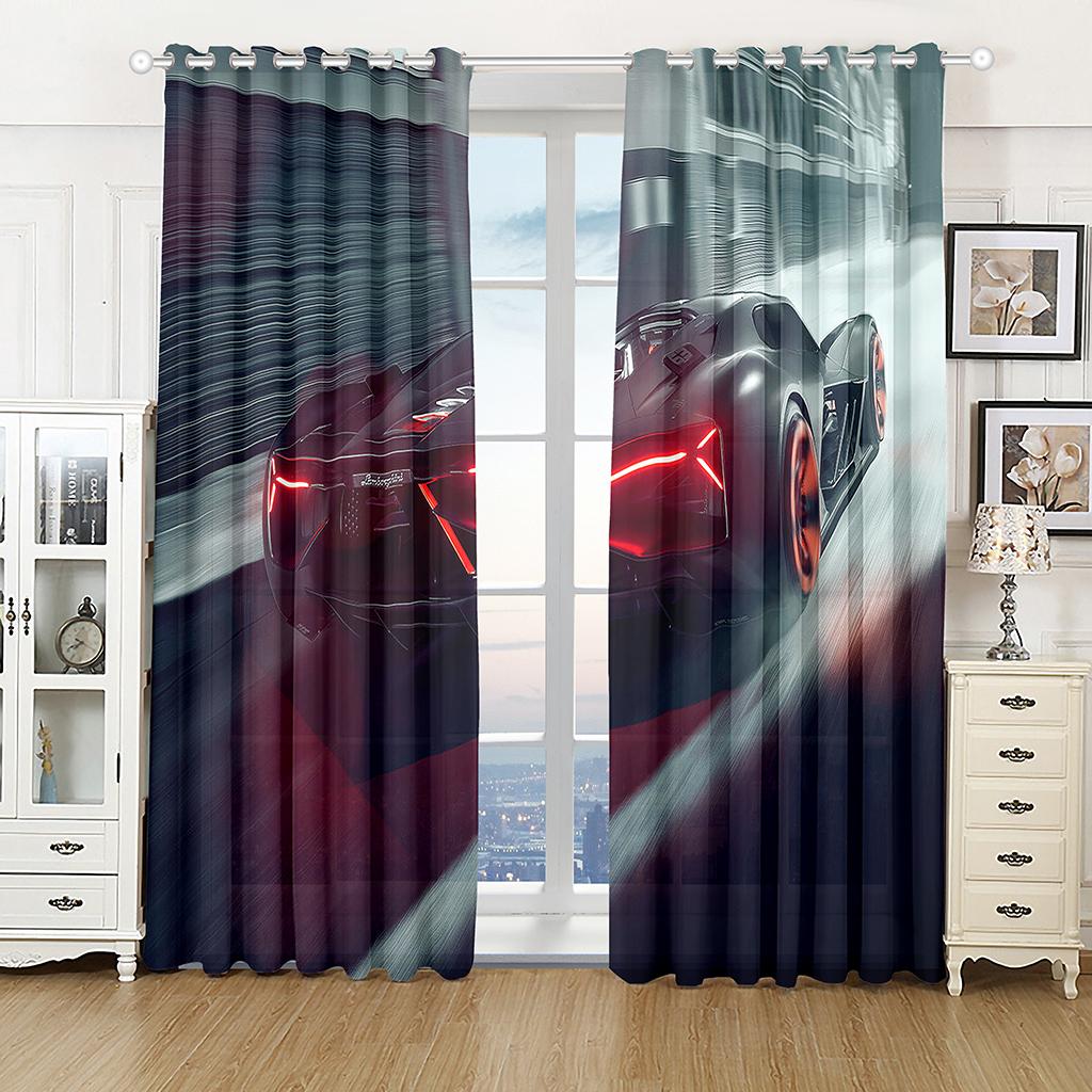 Fashion Luxury Sports Car Landscape 3D Printing Living Room Bedroom Half Shade Curtain Set