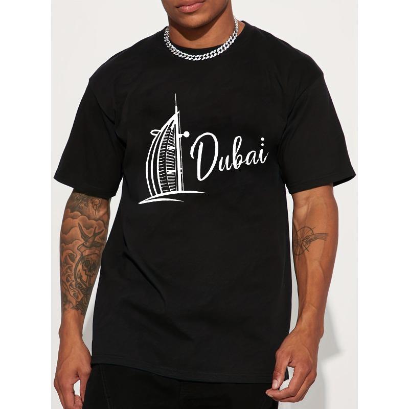 European Sizes Men s T-Shirt Dubai Landmark Sketch Print Trendy Graffiti Letter Print Men s T-Shirt High Street Couple Outfit Top S разноцветный