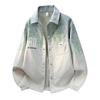 Trendy Men's Gradient Spray-paint Jacket, Classic Collar Button Placket Jacket, Oversized Streetwear Jacket for Daily Wear & Urban Styling
