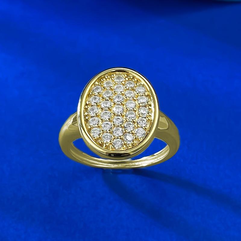 Jewelry Pure Gold-Plated Antique Oval Inlaid Diamond Ring High-End Light Luxury