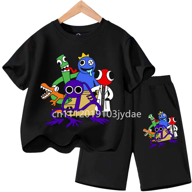 Girls Boys Summer Short Sleeve Tshirt Set Cartoon Tee Tops Game Anime Shirts Kids Rainbow T-shirt