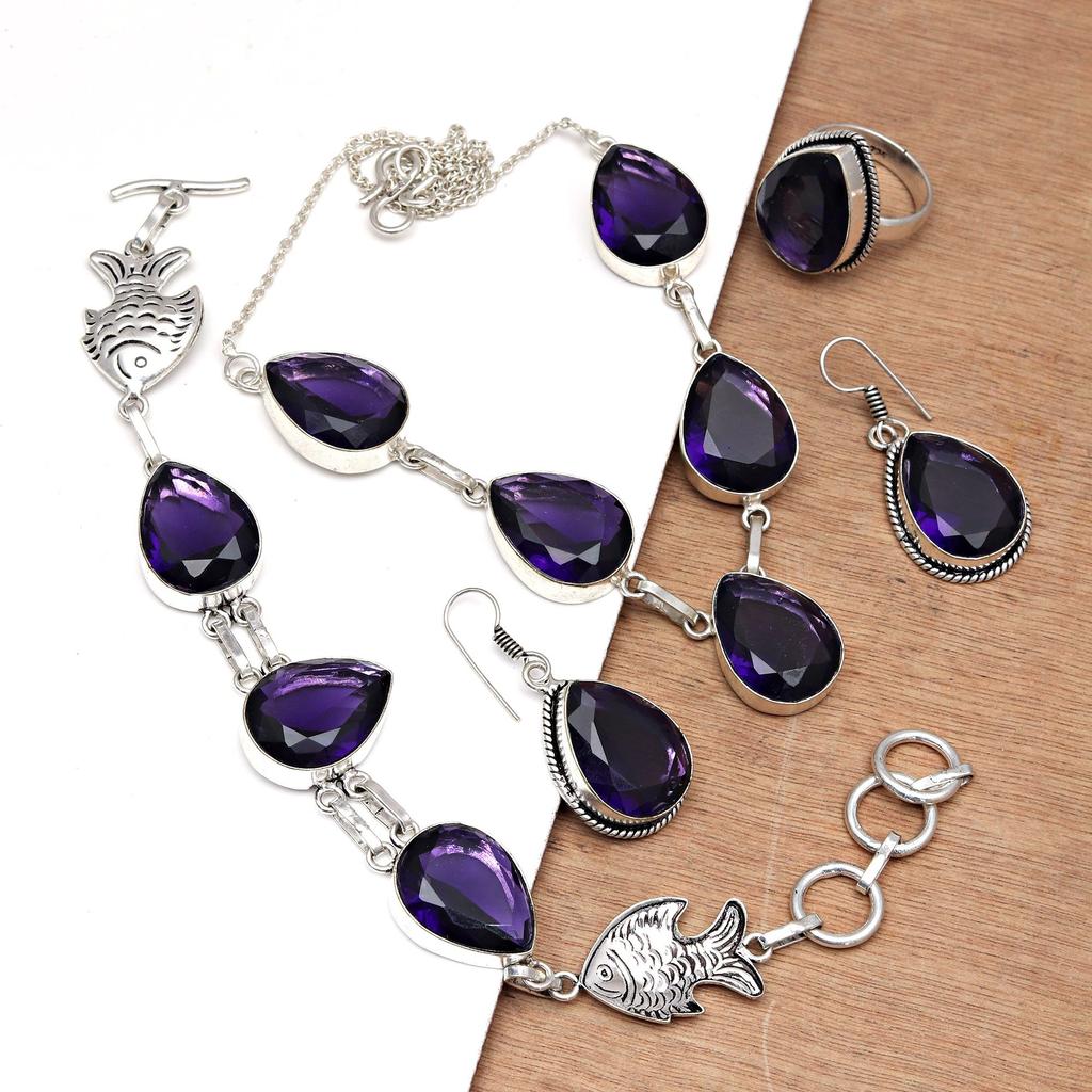 Necklace Bracelet Amethyst Set Jewelry Crystal Quartz Pendant Natural Stone