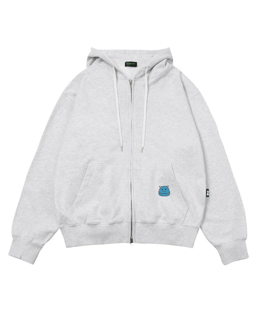 Escapefrom Ryongryong Print Two-Way Zip-Up Hoodie White Melange