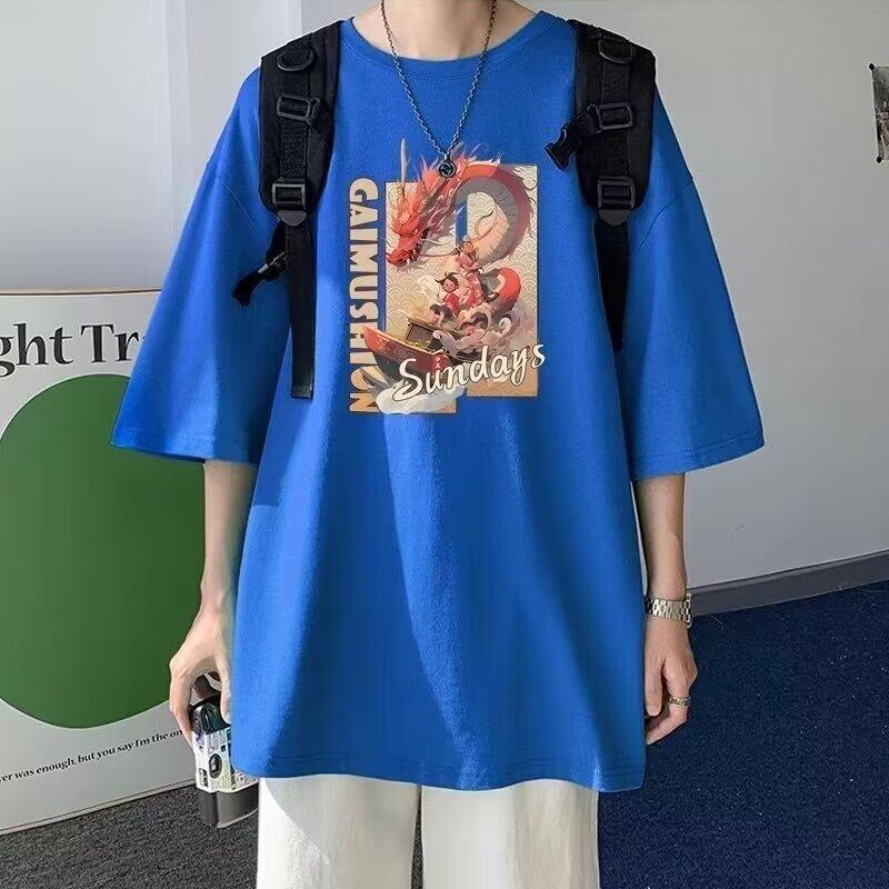 Men'S Trendy Letter Round Neck Printed Short Sleeved T-Shirt For Summer Ins Loose Casual Top