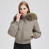 Giacca imbottita in cotone peluche americana da donna, nuova, invernale, con cappuccio e colletto in pelliccia