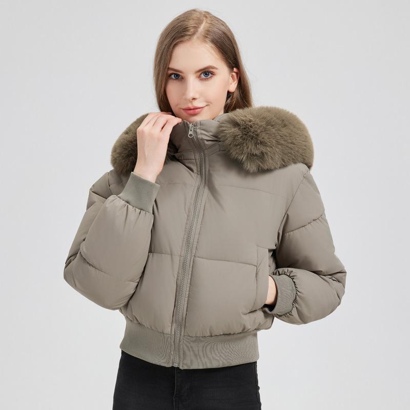 Giacca imbottita in cotone peluche americana da donna, nuova, invernale, con cappuccio e colletto in pelliccia