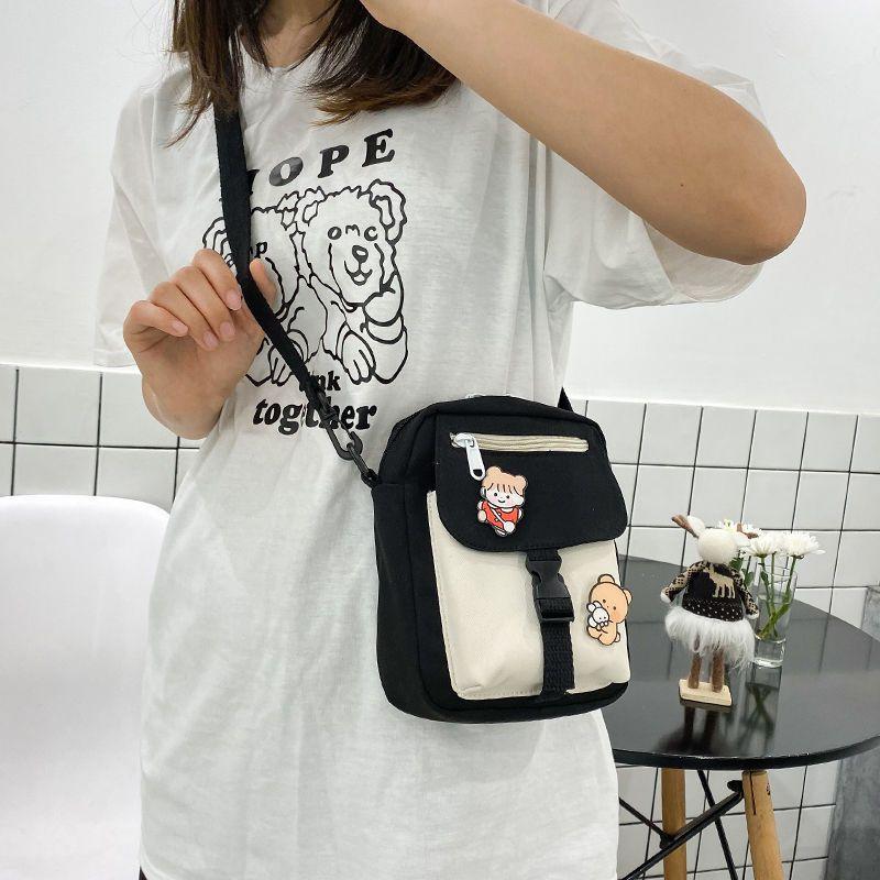 Canvas small bag women's new trendy Korean version versatile messenger bag student shoulder bag girl small satchel