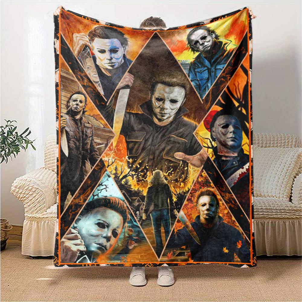 Halloween Horror Icons Flannel Blanket Super Soft Warm Cozy Blanket For Sofa Bed Office Travel Allseason Home Decor Gift