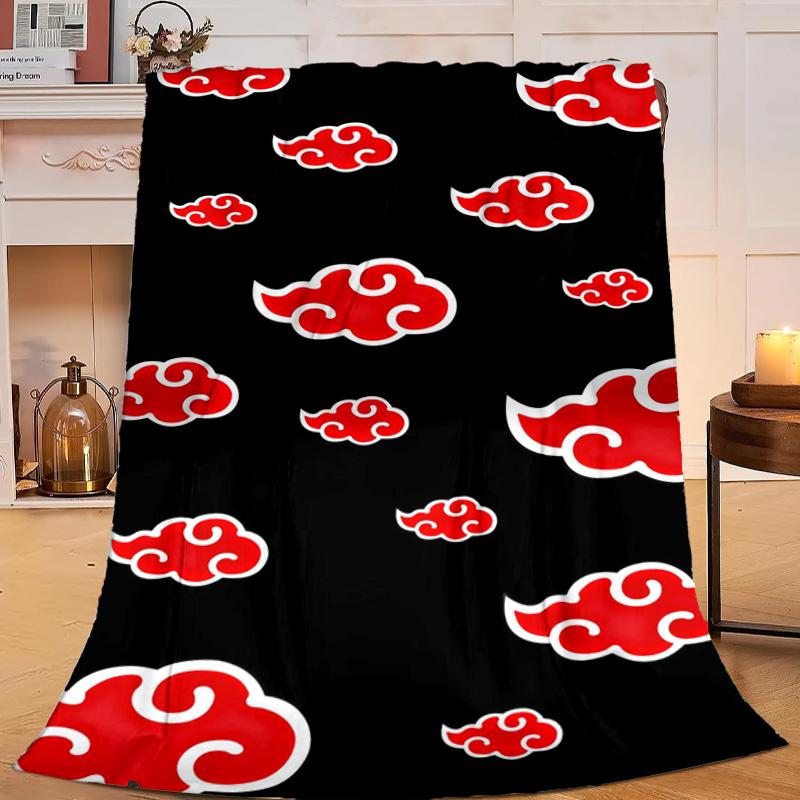 1PC Anime Red Clouds On Black Background Flannel Blanket Suitable for Both Men And Women, Soft Ideal for Beds And Sofa, Birthday Or Christmas Gift