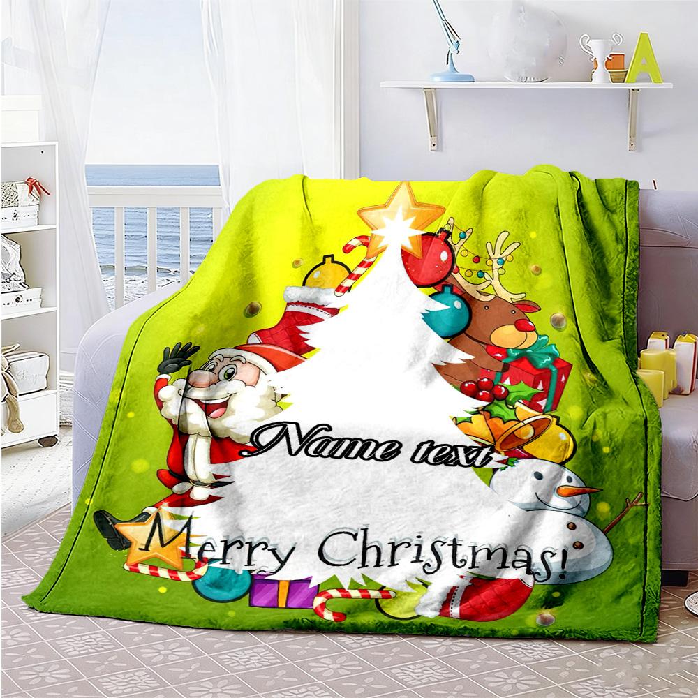 Christmas Tree Personalized Text Blanket Lightweight Customizable Blanket Comfortable Perfect for Picnics Seaside Bed Chair for All Occasions