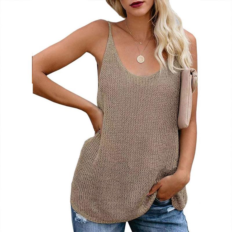 

Spring and Summer Fashion Round Neck Camisole Color Blocking Top Undershirt Women Vest M хакі