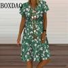 6XL Plus Size Dresses Women V-Neck Short Sleeve Floral Print A-Line Dress Casual Summer Retro Pullover Ladies Clothing Sundress
