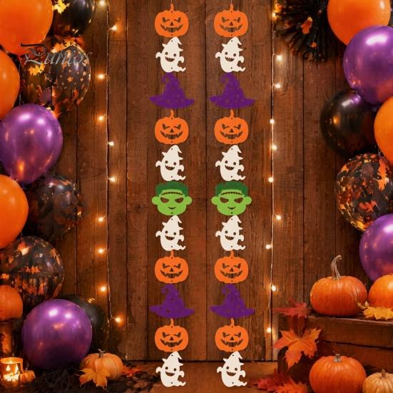Soft Felt Garland Halloween Party Hanging Garland, Creepy Pumpkin Ghost Skull Witch Hat Streamer, Horror Banner Backdrop Decor for Trick or
