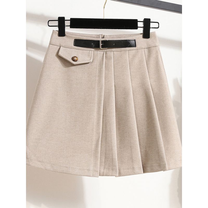 Small K-style Plus Size Women's Clothing College Fashion Pure Color Spring & Fall JK High Waist Pleated Skirt Skirt M-5XL