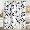 2PCS, Black and White, Minimalist Leaf Silhouette Pattern Curta, for Bedroom and Living Room, Rod Pocket Style