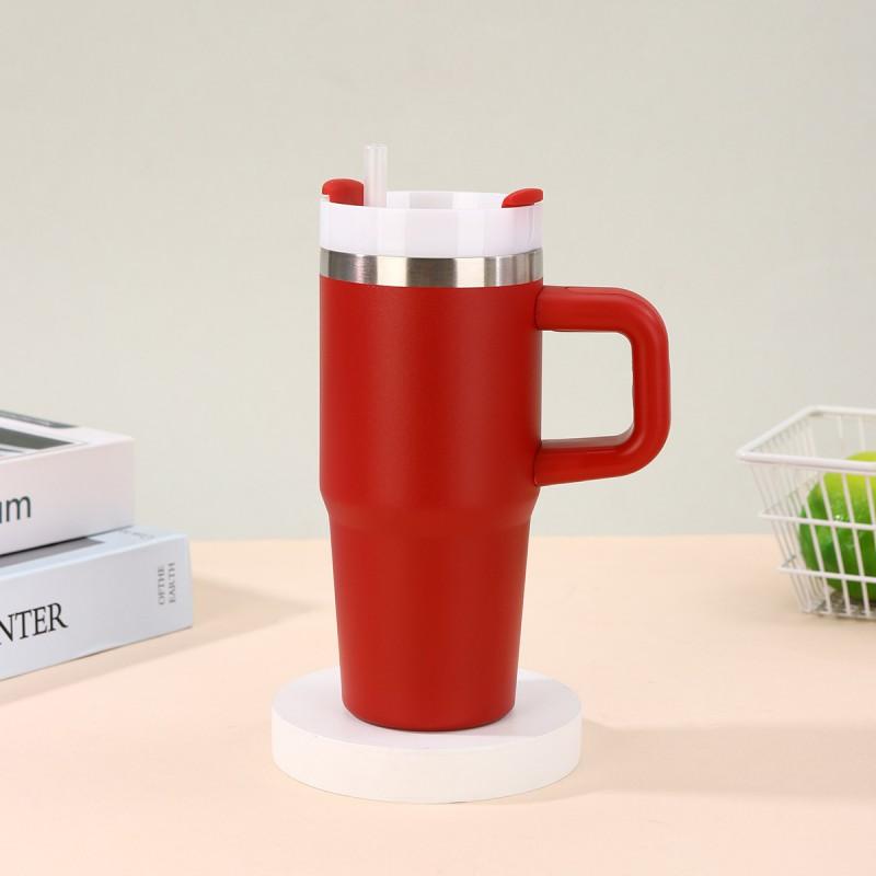 14oz Stainless Steel Vacuum Insulated Travel Mug With Handle Straw Car Office Outdoor Use
