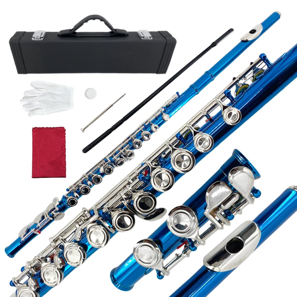 WUQIMUSC 16-Key Closed-Hole C Flute Instrument - BeginnerStudent Flute, Easy-to-Play and Durable Design, Includes Carrying Case, Cleaning Kit, and