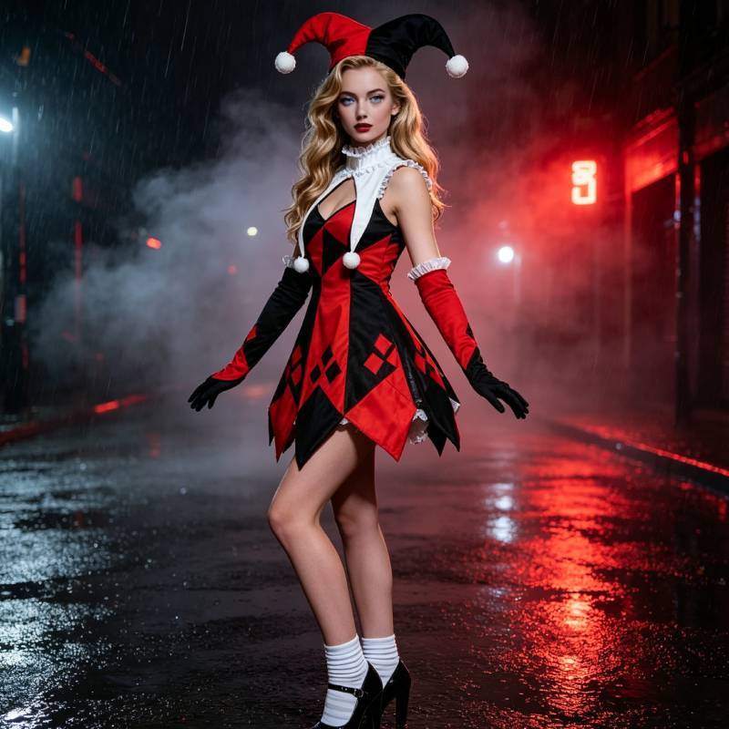Costum de clovn de Halloween pentru femei din țesătură de poliester cu tematică fantasy pentru spectacol pe scenă