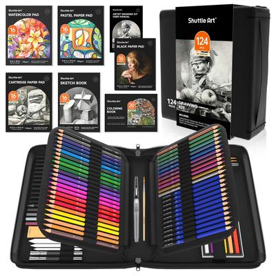 Colored Pencils Set for and Metallic Includes Watercolor Black Drawing Adult Coloring and Storage Perfect for and As a 124-Piece Drawing,