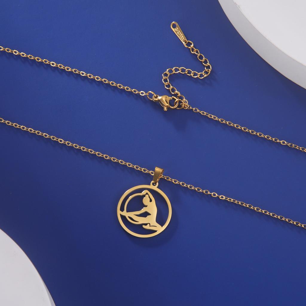 Teamer Gymnast Stainless Steel Necklace for Women Artistic Gymnastics Round Pendant Chian Choker Athlete Jewelry Birthday Gifts