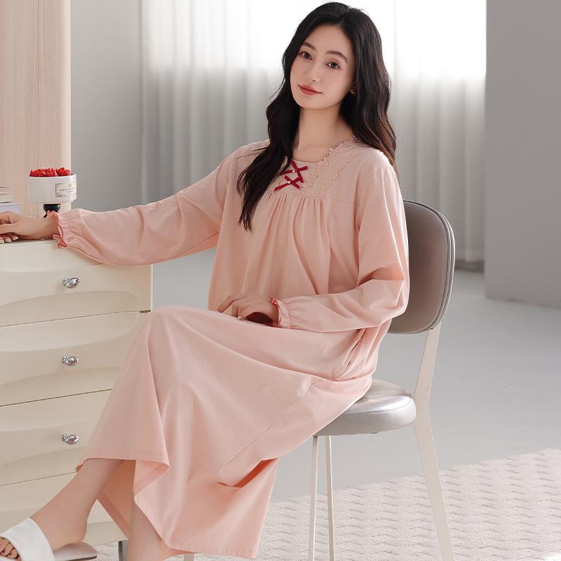 Camice da notte stile palazzo da donna: Elegante Abito Lungo Monocolore per Primavera e Autunno 2026