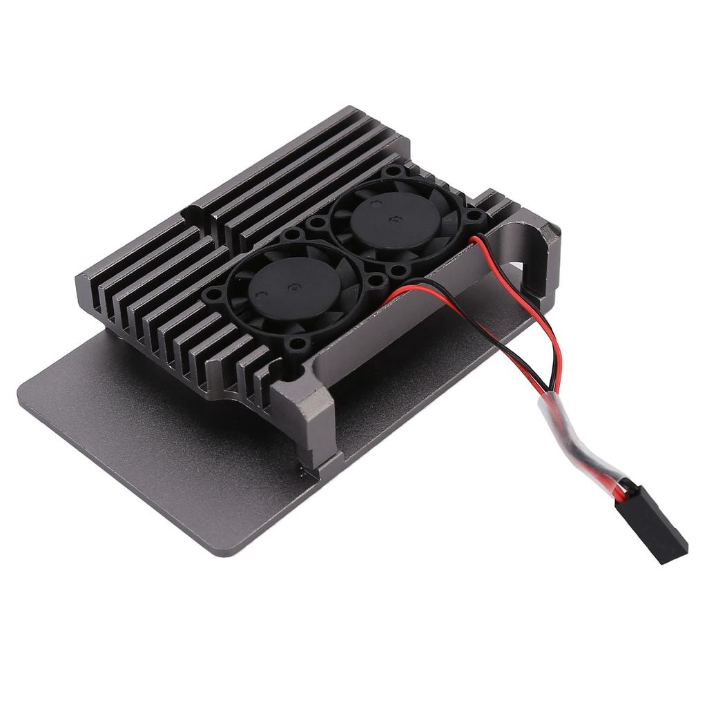 Carcasă de Răcire din Aliaj de Aluminiu Carcasă pentru Disiparea Căldurii cu Ventilator pentru Raspberry Pi 4 B ModelGri