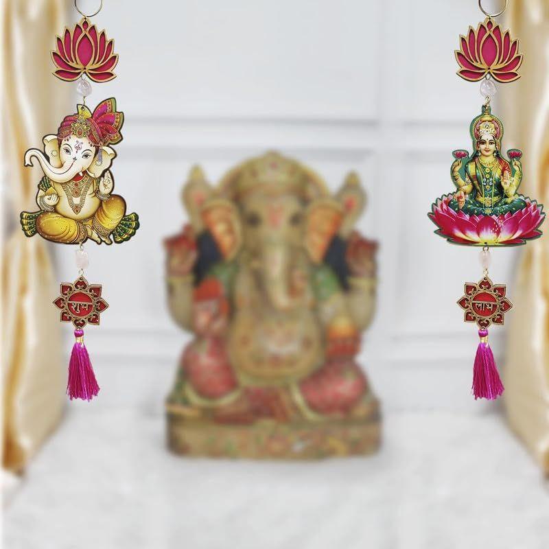 Handmade Shubh Labh Laxmi Ganesh Lotus Hangings, Temple Decoration, Diwali/Ganpati Decor, Lotus Decoration Items, Sohn/Shun/Shoon, Puja Tags
