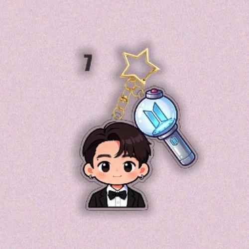 BTS Cartoon Suit Acrylic Keychain, Bangtan Boys Cartoon Figure with Army Bomb & Star Charm, Kpop ARMY Fans Bag Pendant