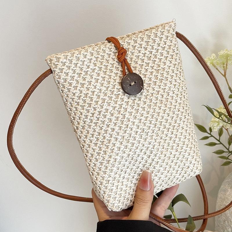 2025 Summer New Fashion Seaside Beach Vacation Straw Bag Women's Messenger Bag Mini Bag Mobile Phone Bag