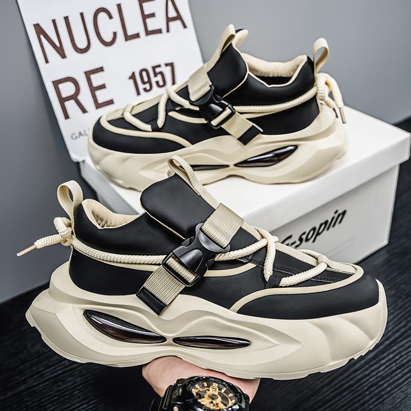 Leather Fashion Thick Sole Heightening Versatile Dad Shoes Korean Version of High-end Comfortable and Breathable One-pedal Sports and Leisure Trend