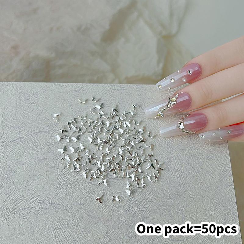 50Pcs Mini Butterfly Nail Art Charms 3D Metal Silver/Gold Diamond Butterfly Nail Art Decoration Diy Nail Accessories серебряный