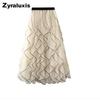 Wavy Mesh Half-Length Skirt for Women, Summer New High Waist Fairy Lace Ruffles A-Line Chiffon Dress