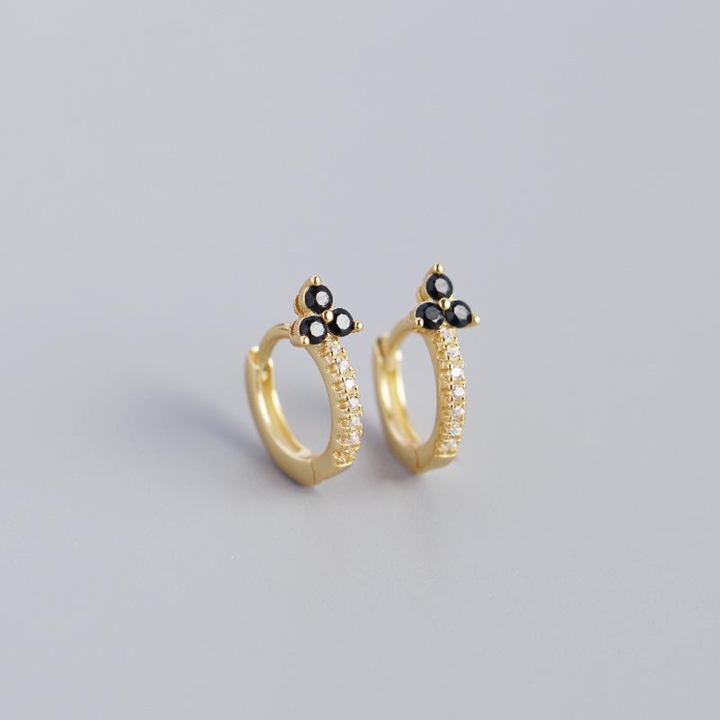 Fashion Jewelry Clover Luxury Zircon Earrings 925 Sterling Silver Earrings 18K Gold Plated Huggie Hoop Earring for Women