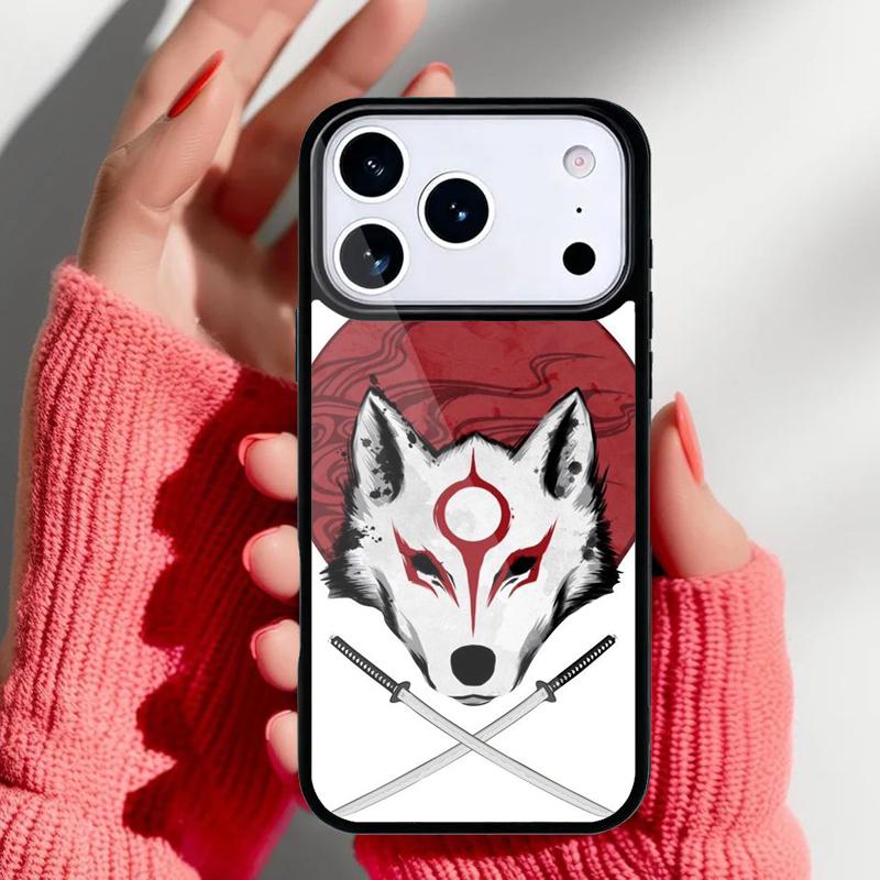 Japanese Kitsune Fox Mask Phone Case for iPhone 17 16 15 14 13 Pro Max Back Cover for 12 11 Pro Coque