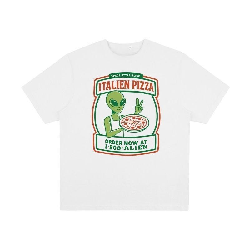 Funny Italian Pizza, Fun Vintage, Versatile T-shirt, Retro Vintage Men's and Women's Loose Pure Cotton Short-sleeved T-shirt