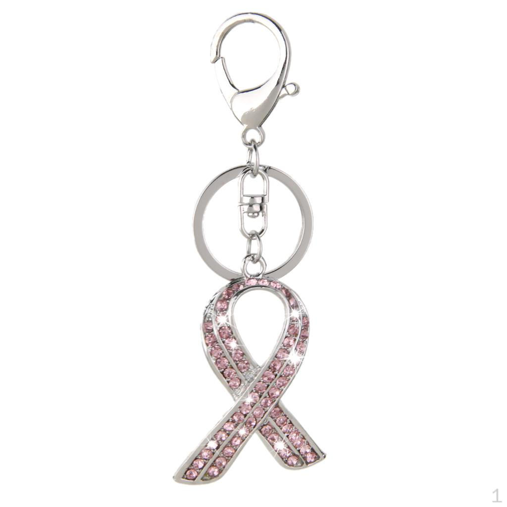 1pc Rhinestone Pink Ribbon Pendant Charm Keyring Keychain with Lobster Clasp