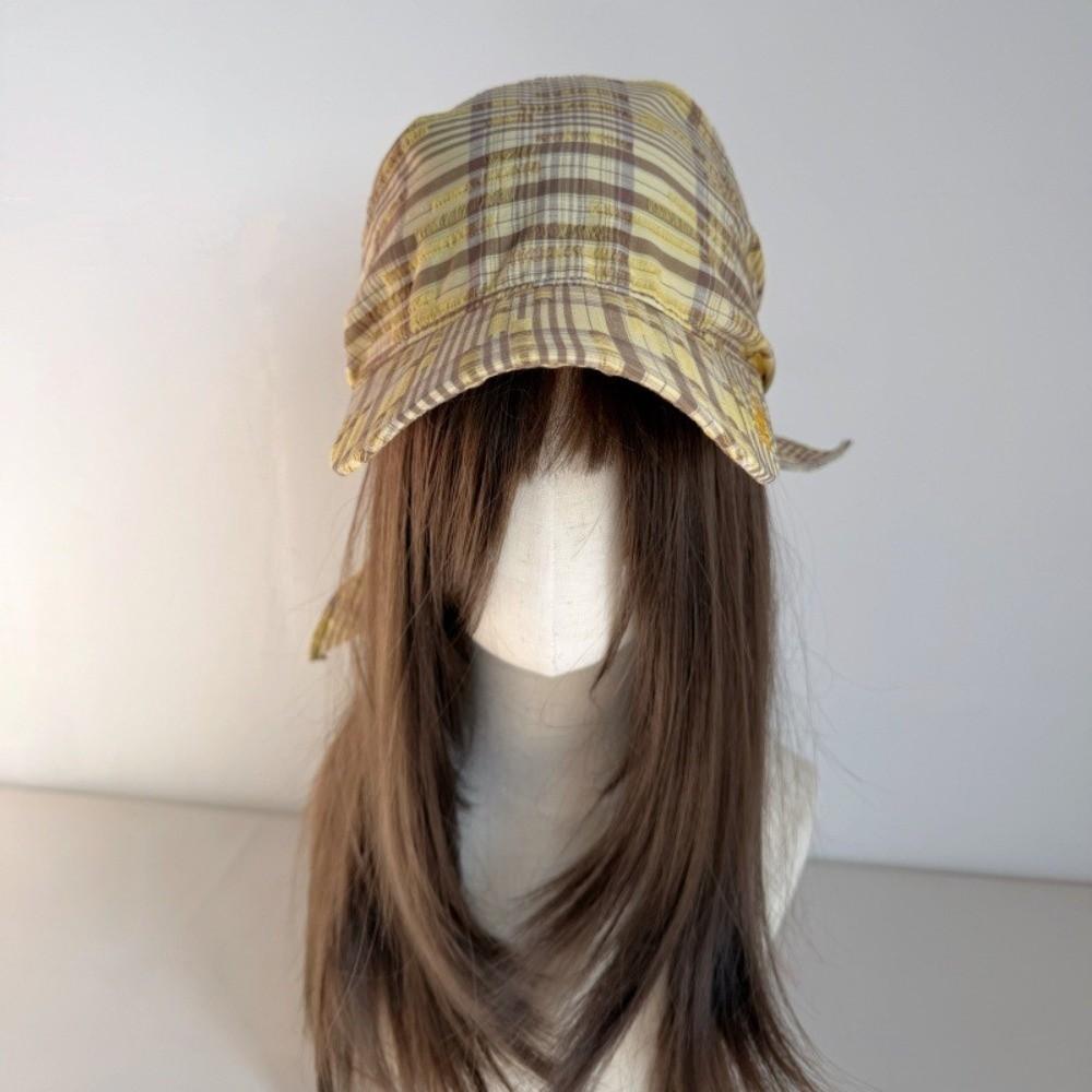 Contrasting Color Personalized Strap Cap Retro Retro Plaid Turban Hat  Sunshade Use