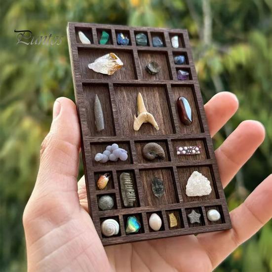 Multi-function Trinket Shelf Miniature Wooden Crystal Display Office Collectibles Organizer Printers Tray for Gems Stones Shells Decorative Stand